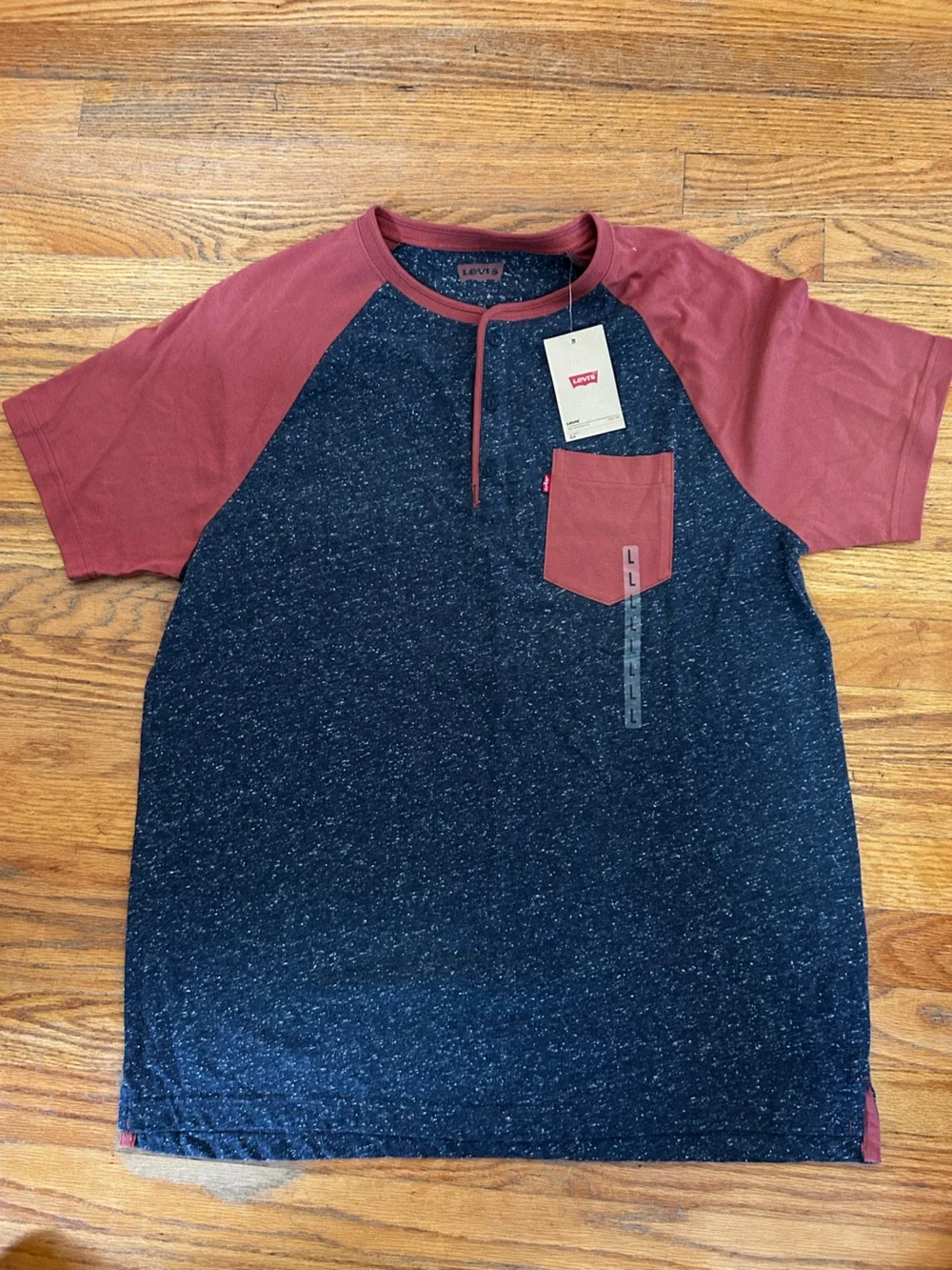 Levi's Navy Speckle Raglan Tee with Brick Red Sleeves